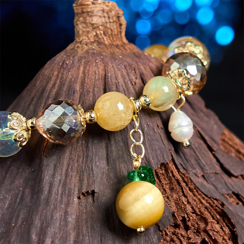 Nimara Ritual Natural Tiger Eye Beads Green Leaf Courage Bracelet