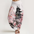 Nimara Ritual Cotton Pavilion Cherry Blossom Pattern Women's Elastic Waist Harem Pants
