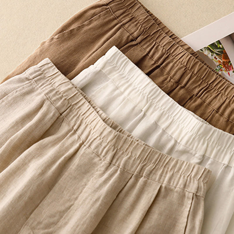 Nimara Ritual Casual Plain Frog-Button Design 7-8 Length Cotton Linen Women's Harem Pants With Pockets