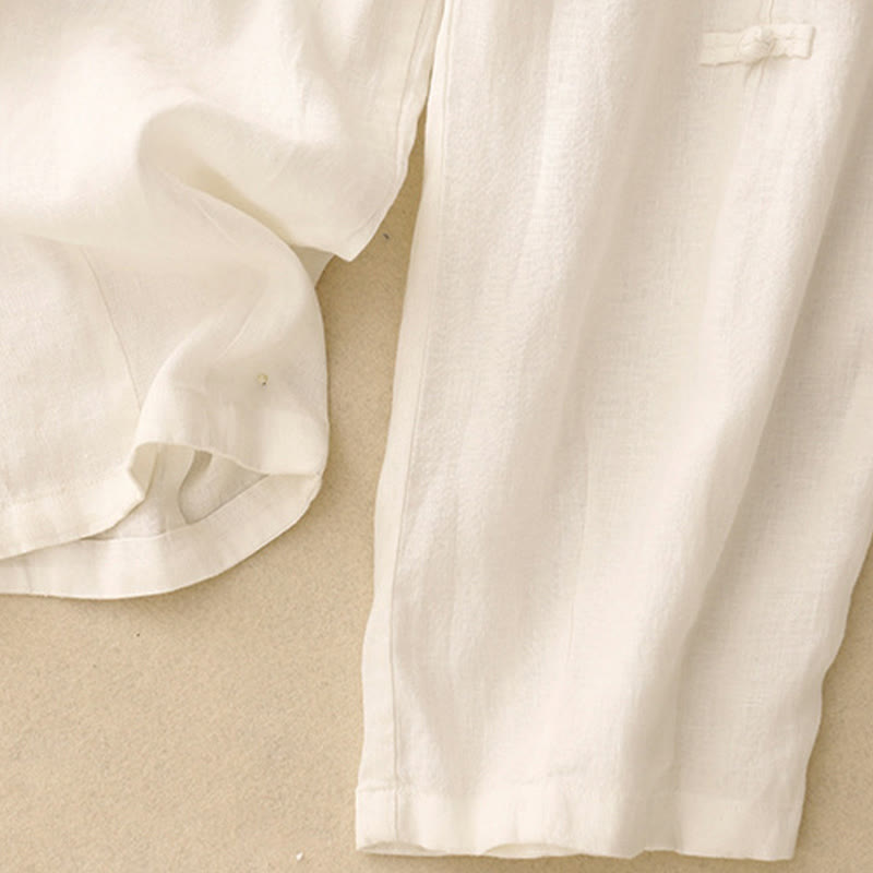 Nimara Ritual Casual Plain Frog-Button Design 7-8 Length Cotton Linen Women's Harem Pants With Pockets