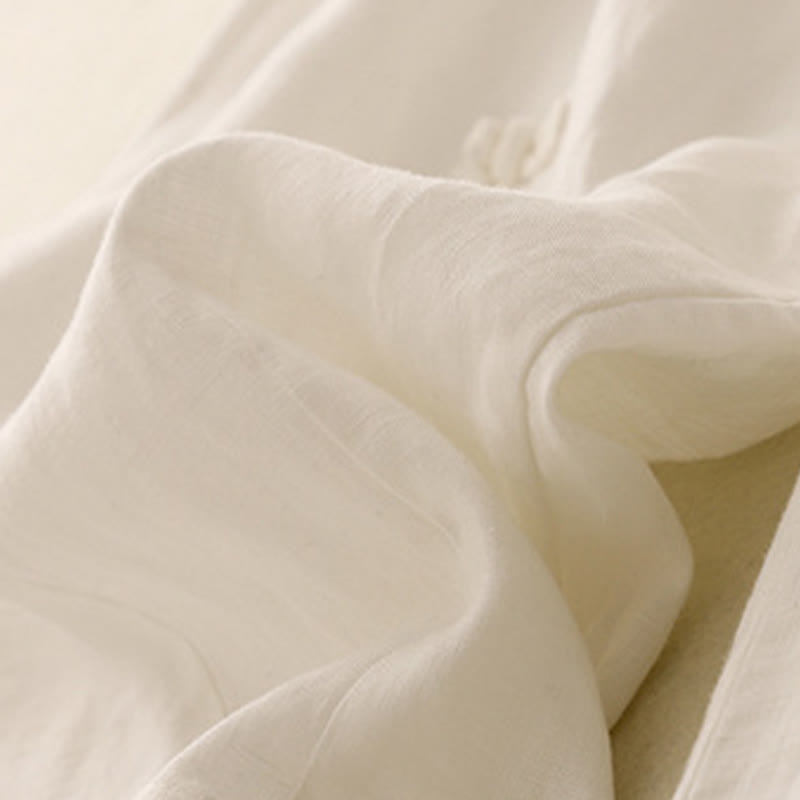 Nimara Ritual Casual Plain Frog-Button Design 7-8 Length Cotton Linen Women's Harem Pants With Pockets