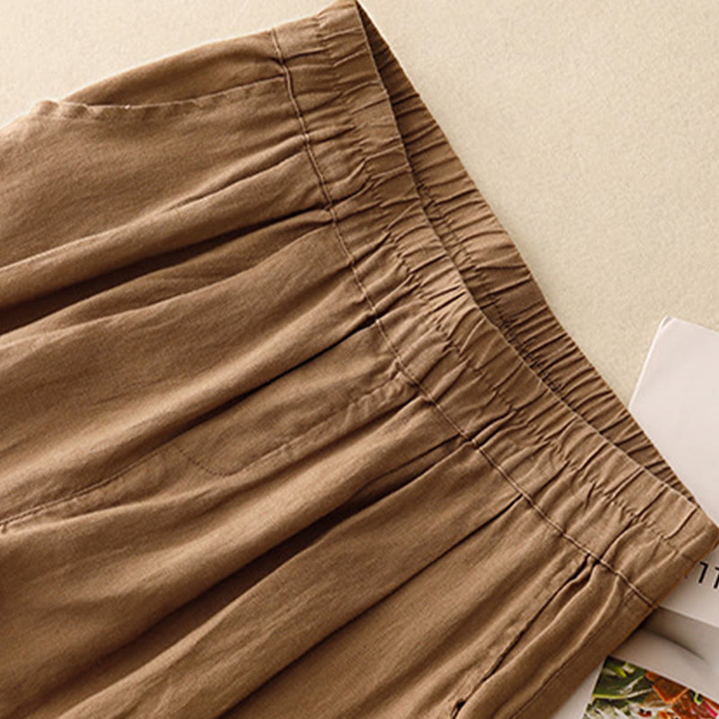 Nimara Ritual Casual Plain Frog-Button Design 7-8 Length Cotton Linen Women's Harem Pants With Pockets