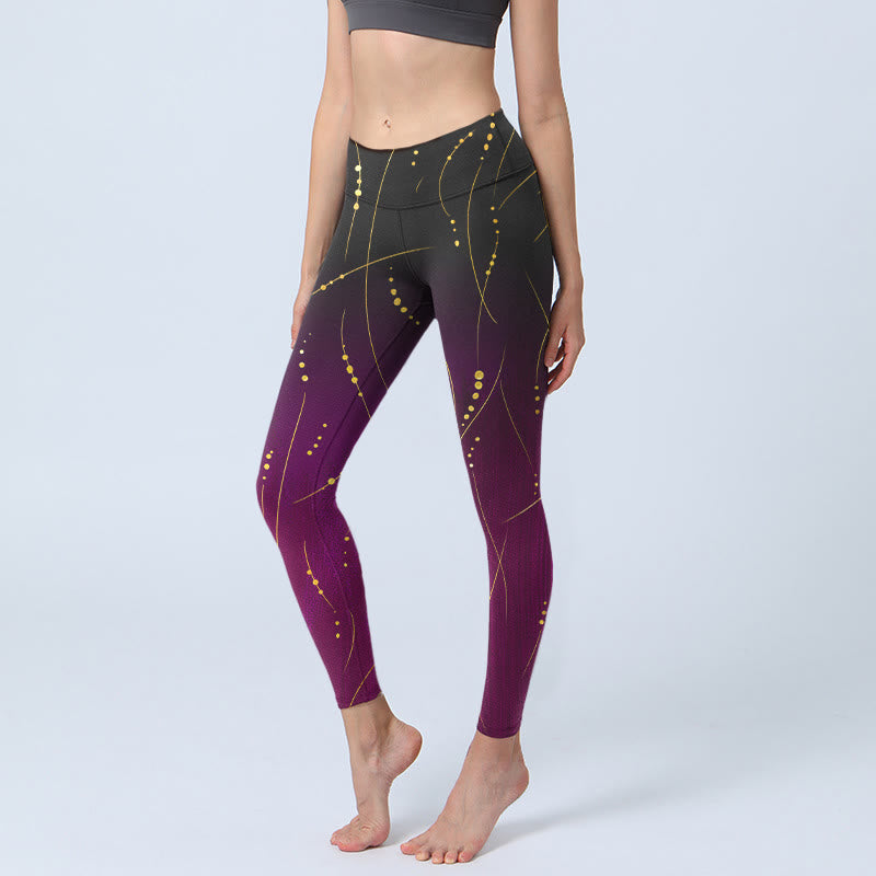 Nimara Ritual Abstract Gradient Thin And Long Gold Line Pattern Print Gym Leggings Women's Yoga Pants