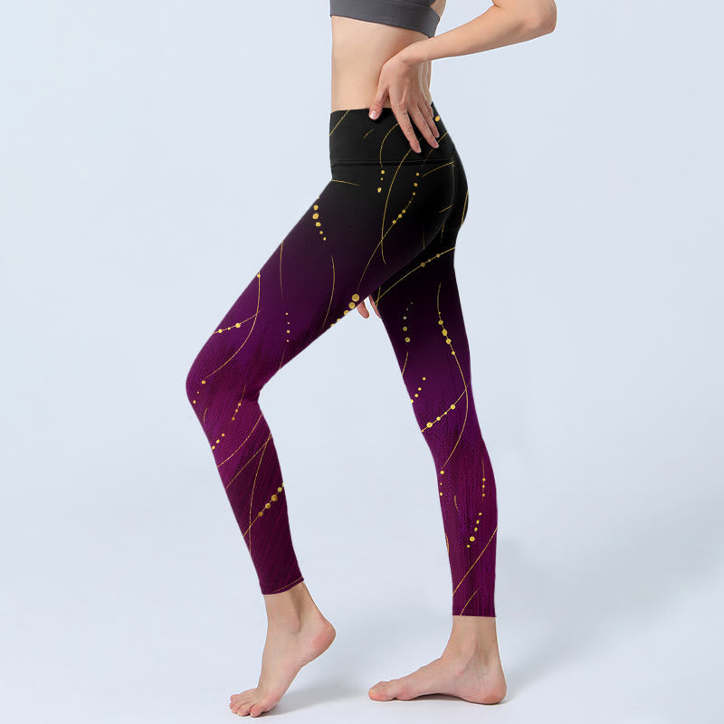 Nimara Ritual Abstract Gradient Thin And Long Gold Line Pattern Print Gym Leggings Women's Yoga Pants