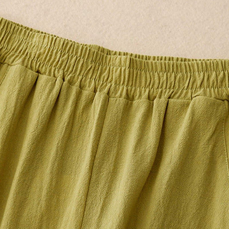 Nimara Ritual Daily Plain Elastic Waistband Cotton Linen Women's Pants With Pockets