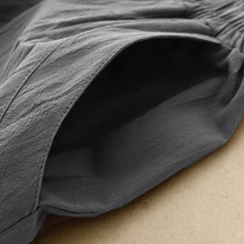 Nimara Ritual Daily Plain Elastic Waistband Cotton Linen Women's Pants With Pockets