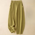 Nimara Ritual Daily Plain Elastic Waistband Cotton Linen Women's Pants With Pockets