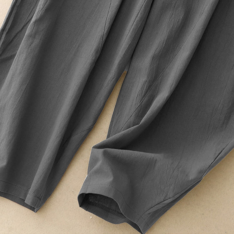 Nimara Ritual Daily Plain Elastic Waistband Cotton Linen Women's Pants With Pockets