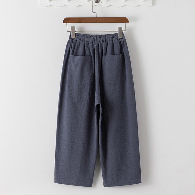 Nimara Ritual Summer 2Pcs Plain Short Sleeve T-Shirt 7-8 Length Pants Cotton Linen Tang Suit Men's Meditation Cloth Set With Pockets