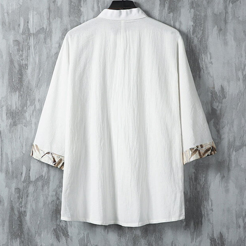 Nimara Ritual Summer Frog-button Patchwork Half Sleeve Design Cotton Linen Men's Shirt Jacket