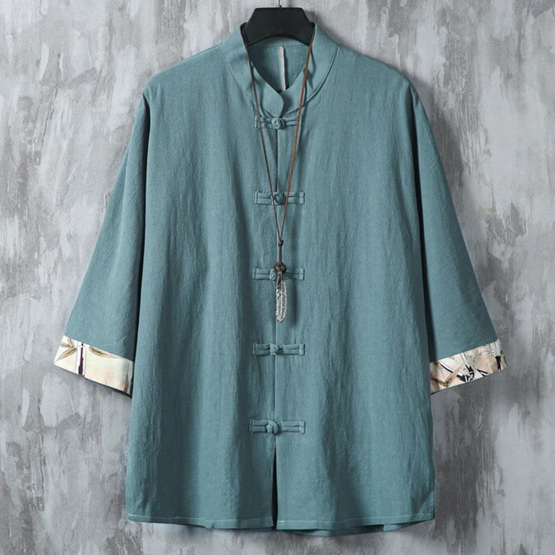 Nimara Ritual Summer Frog-button Patchwork Half Sleeve Design Cotton Linen Men's Shirt Jacket