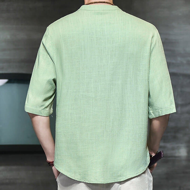 Nimara Ritual Casual Vintage Chinese Frog-Button Men's Half Sleeve Cotton Linen T-Shirt