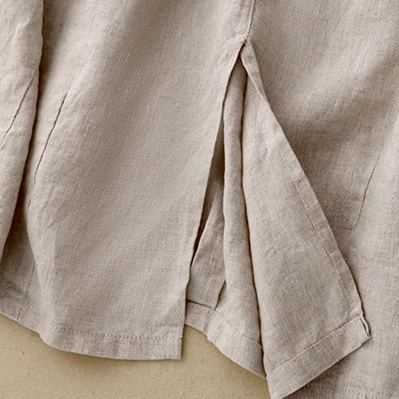 Nimara Ritual Vintage Casual Plain Side Slit Elastic Waist Cotton Linen Women's Skirt With Pockets