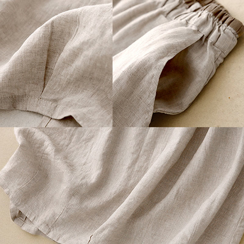 Nimara Ritual Vintage Casual Plain Side Slit Elastic Waist Cotton Linen Women's Skirt With Pockets