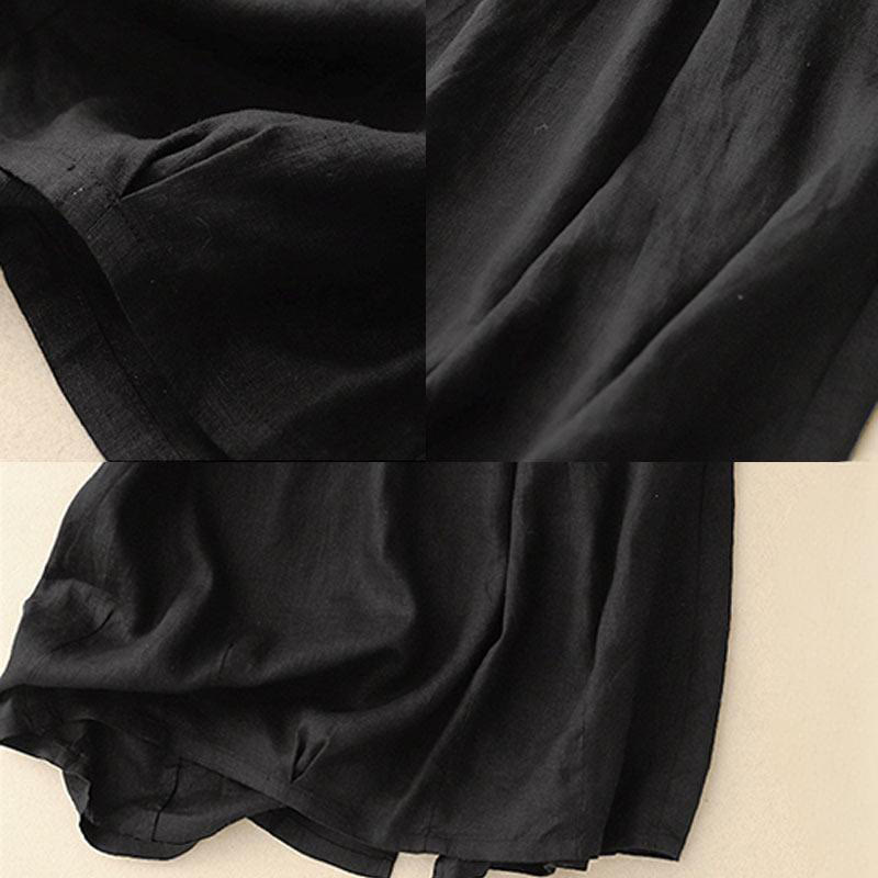 Nimara Ritual Vintage Casual Plain Side Slit Elastic Waist Cotton Linen Women's Skirt With Pockets