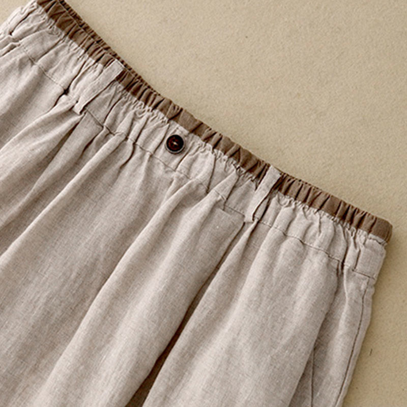 Nimara Ritual Vintage Casual Plain Side Slit Elastic Waist Cotton Linen Women's Skirt With Pockets