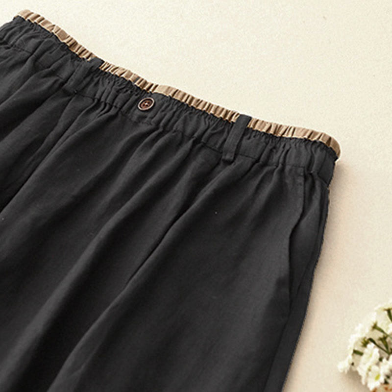 Nimara Ritual Vintage Casual Plain Side Slit Elastic Waist Cotton Linen Women's Skirt With Pockets