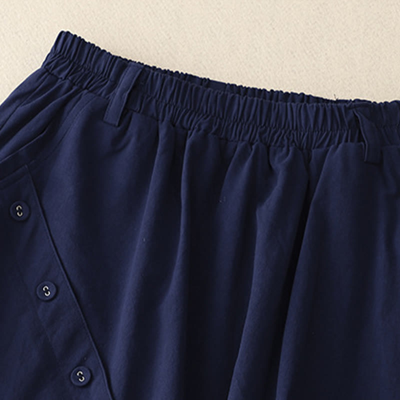 Nimara Ritual Casual Plain Asymmetrical Button Design Cotton Women's Skirt With Pockets