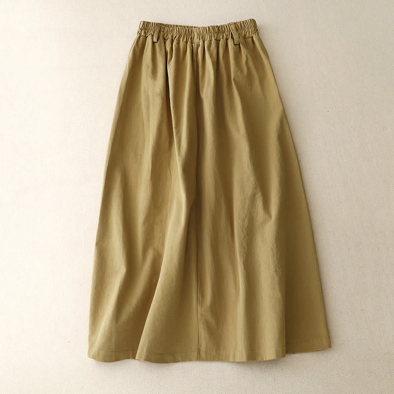 Nimara Ritual Casual Plain Asymmetrical Button Design Cotton Women's Skirt With Pockets