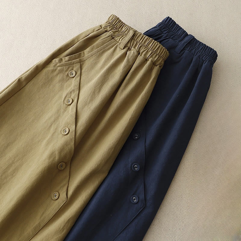 Nimara Ritual Casual Plain Asymmetrical Button Design Cotton Women's Skirt With Pockets