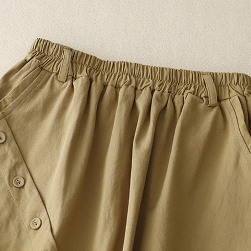 Nimara Ritual Casual Plain Asymmetrical Button Design Cotton Women's Skirt With Pockets