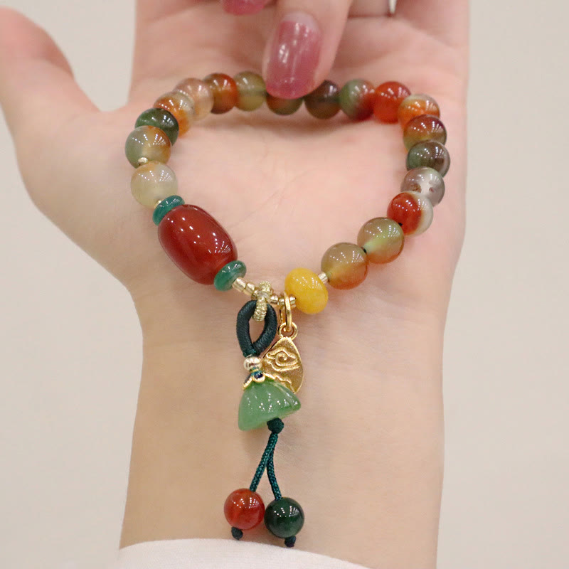 Nimara Ritual Natural Colorful Peacock Agate Chalcedony Ruyi As One Wishes Charm Courage Bracelet