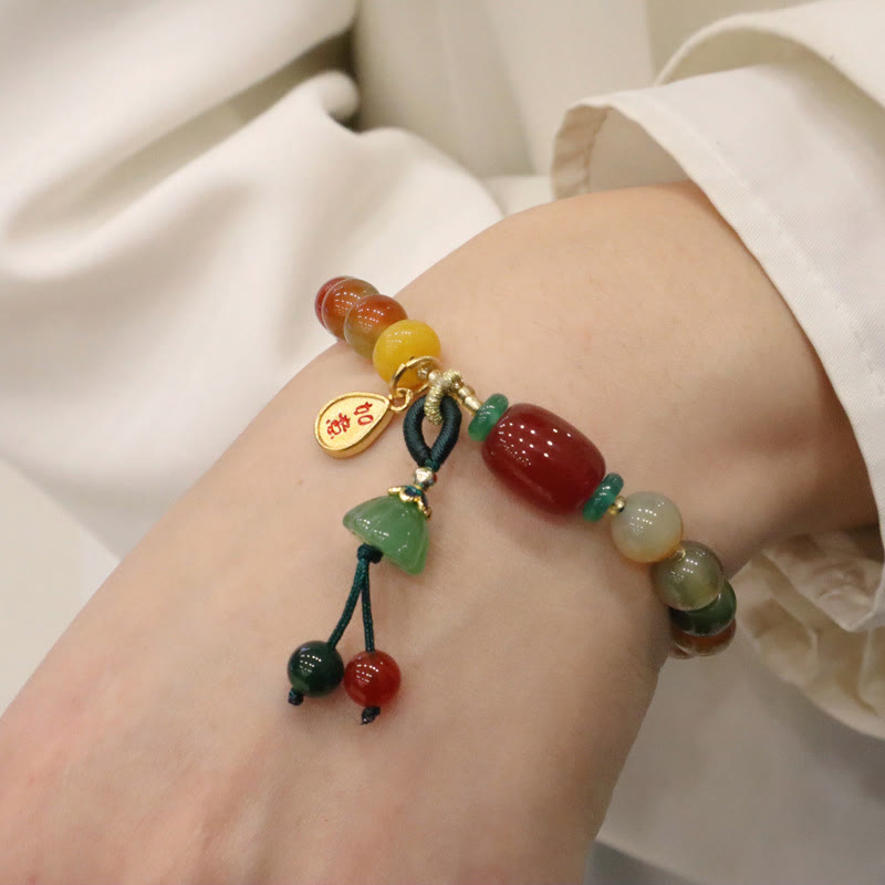 Nimara Ritual Natural Colorful Peacock Agate Chalcedony Ruyi As One Wishes Charm Courage Bracelet