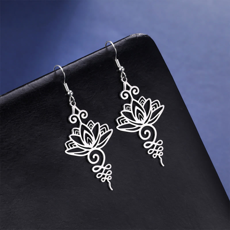 Nimara Ritual Hollow Lotus Flower Stainless Steel Enlightenment Metal Drop Earrings