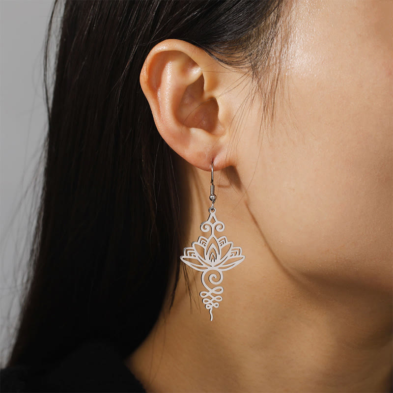 Nimara Ritual Hollow Lotus Flower Stainless Steel Enlightenment Metal Drop Earrings