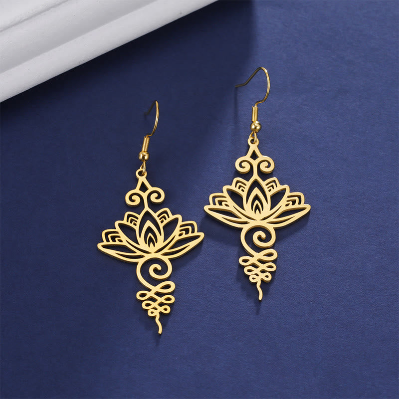 Nimara Ritual Hollow Lotus Flower Stainless Steel Enlightenment Metal Drop Earrings