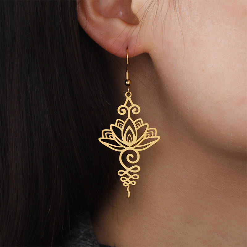 Nimara Ritual Hollow Lotus Flower Stainless Steel Enlightenment Metal Drop Earrings