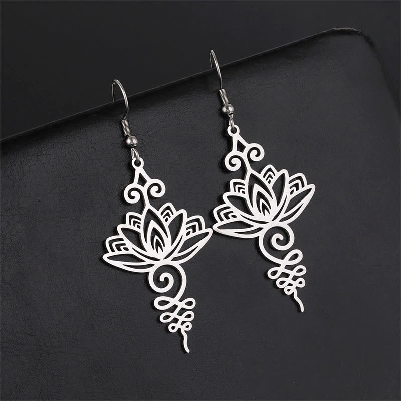 Nimara Ritual Hollow Lotus Flower Stainless Steel Enlightenment Metal Drop Earrings