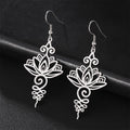 Nimara Ritual Hollow Lotus Flower Stainless Steel Enlightenment Metal Drop Earrings