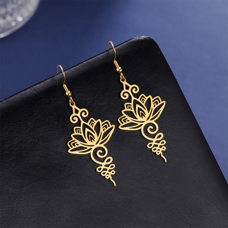 Nimara Ritual Hollow Lotus Flower Stainless Steel Enlightenment Metal Drop Earrings