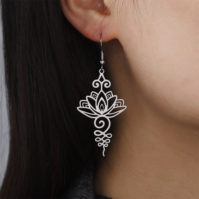 Nimara Ritual Hollow Lotus Flower Stainless Steel Enlightenment Metal Drop Earrings