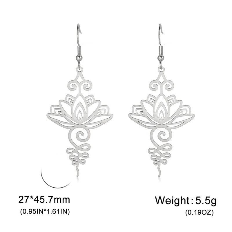 Nimara Ritual Hollow Lotus Flower Stainless Steel Enlightenment Metal Drop Earrings