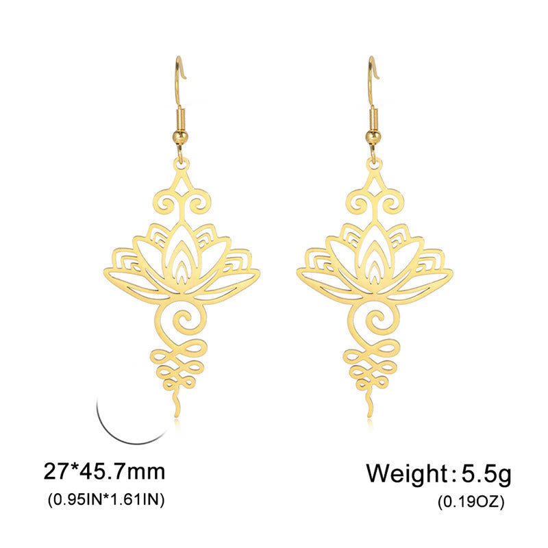 Nimara Ritual Hollow Lotus Flower Stainless Steel Enlightenment Metal Drop Earrings