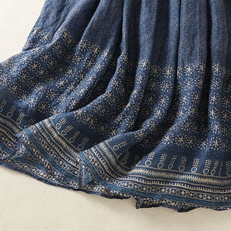 Nimara Ritual Vintage Ethnic Floral Pattern Lined Drawstring Women's Skirt With Pockets