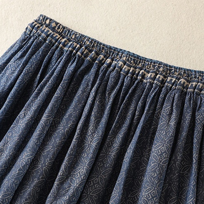 Nimara Ritual Vintage Ethnic Floral Pattern Lined Drawstring Women's Skirt With Pockets