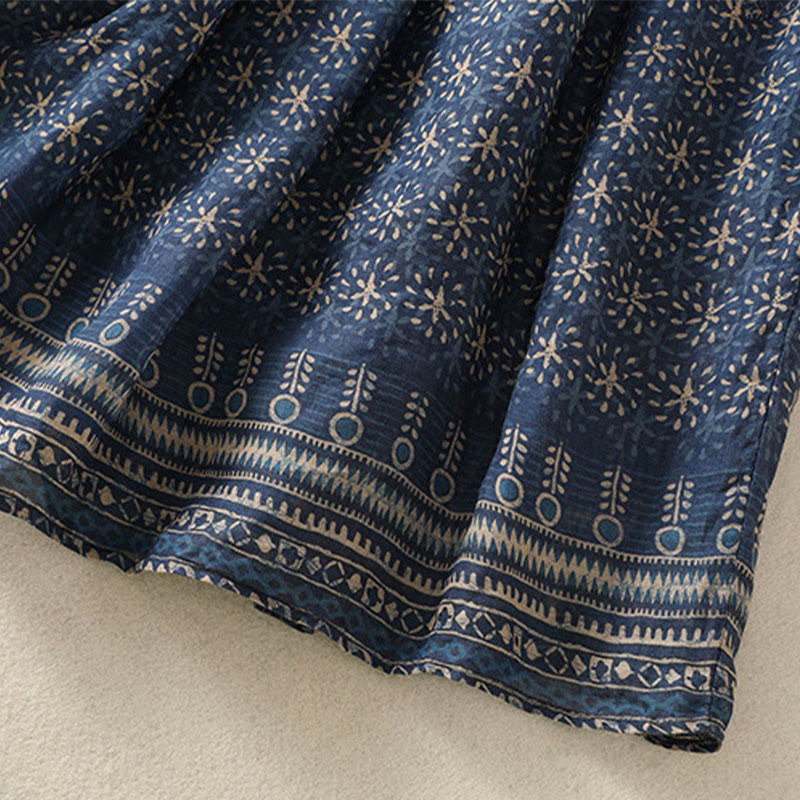 Nimara Ritual Vintage Ethnic Floral Pattern Lined Drawstring Women's Skirt With Pockets