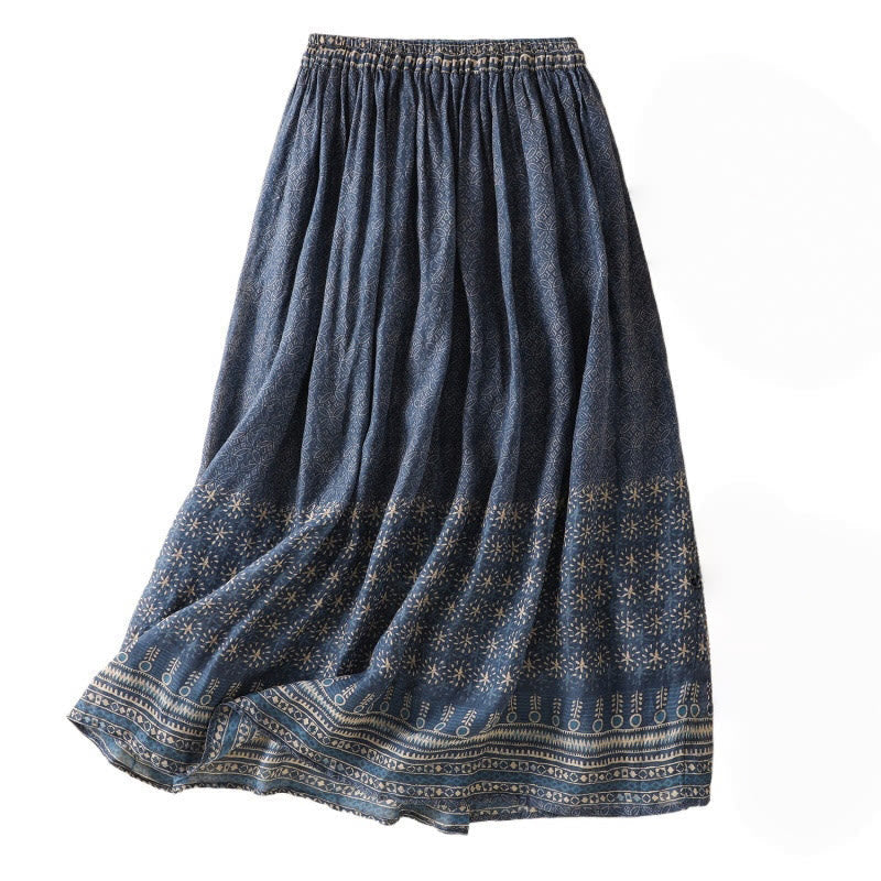 Nimara Ritual Vintage Ethnic Floral Pattern Lined Drawstring Women's Skirt With Pockets