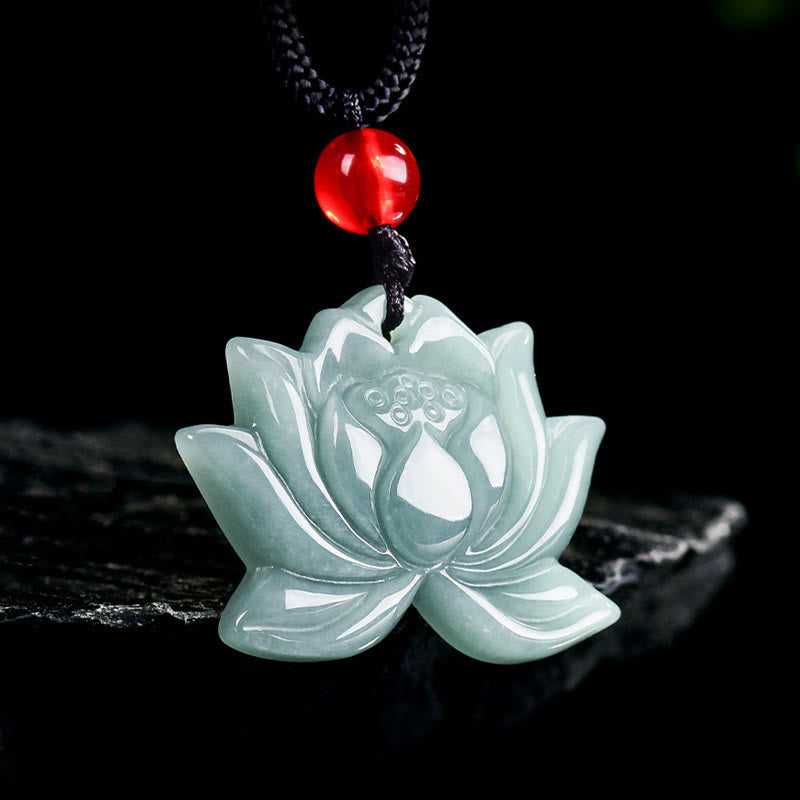 Nimara Ritual Lotus Flower Pattern Carved Jade Prosperity Necklace Pendant