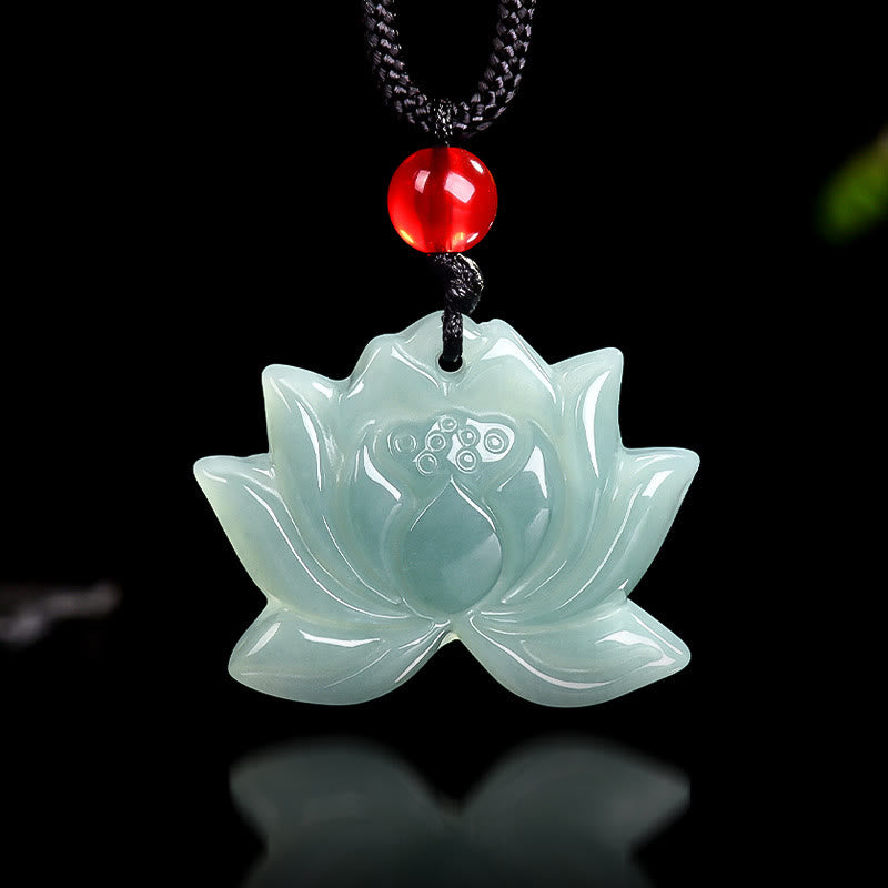 Nimara Ritual Lotus Flower Pattern Carved Jade Prosperity Necklace Pendant