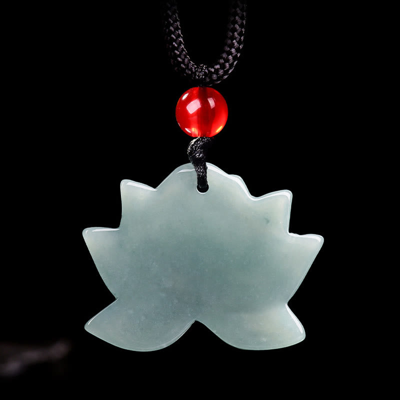 Nimara Ritual Lotus Flower Pattern Carved Jade Prosperity Necklace Pendant