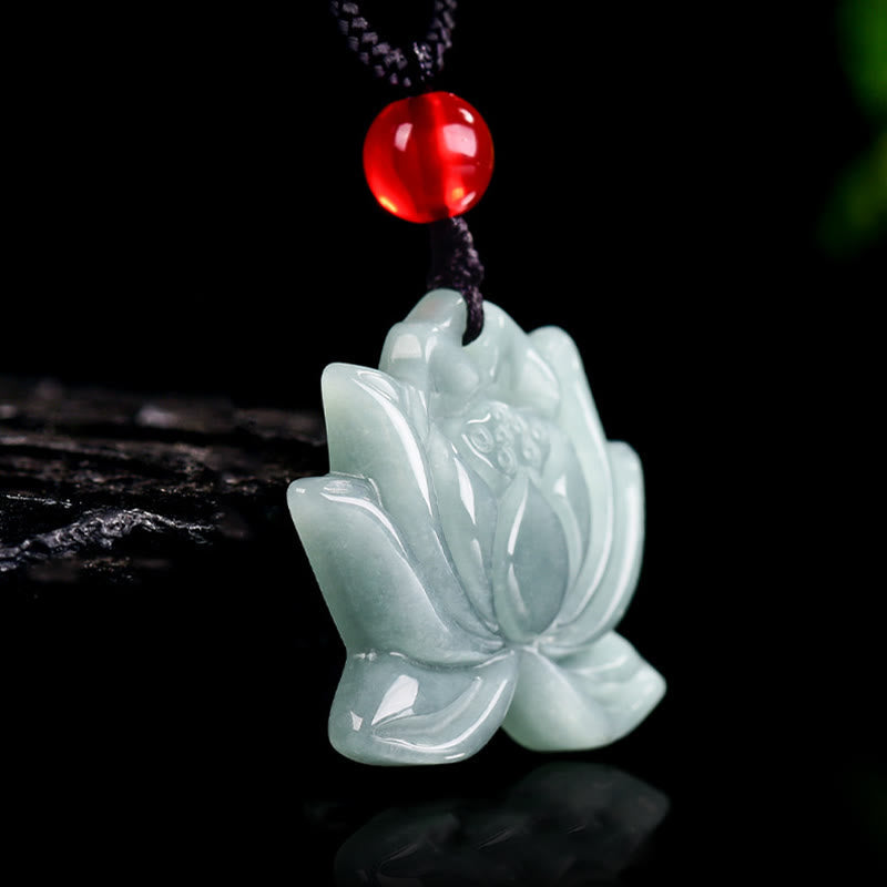 Nimara Ritual Lotus Flower Pattern Carved Jade Prosperity Necklace Pendant