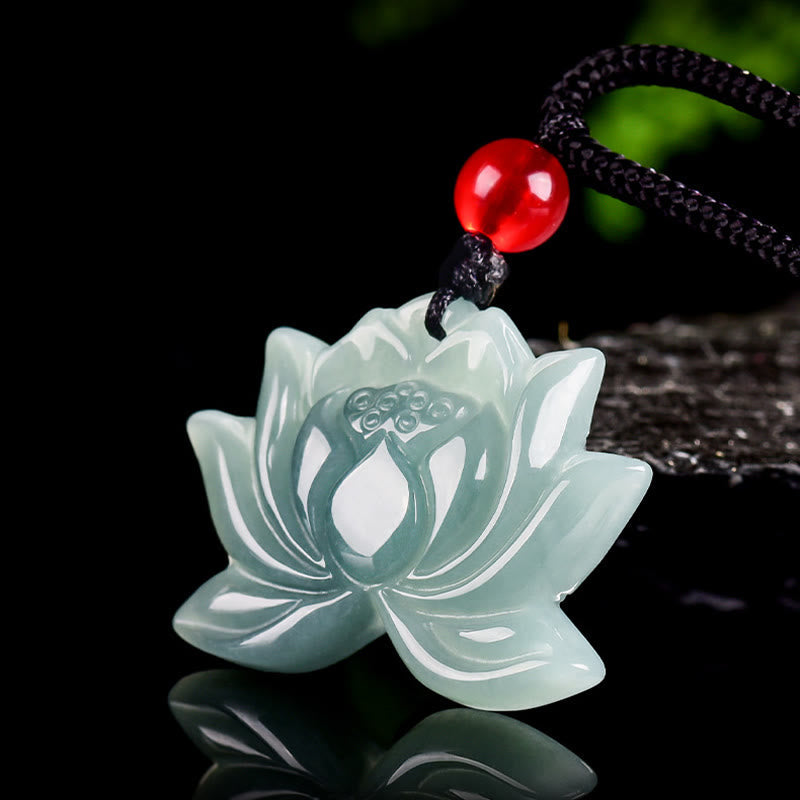 Nimara Ritual Lotus Flower Pattern Carved Jade Prosperity Necklace Pendant