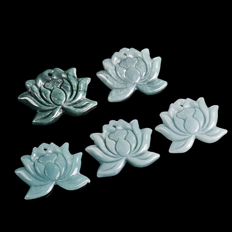 Nimara Ritual Lotus Flower Pattern Carved Jade Prosperity Necklace Pendant