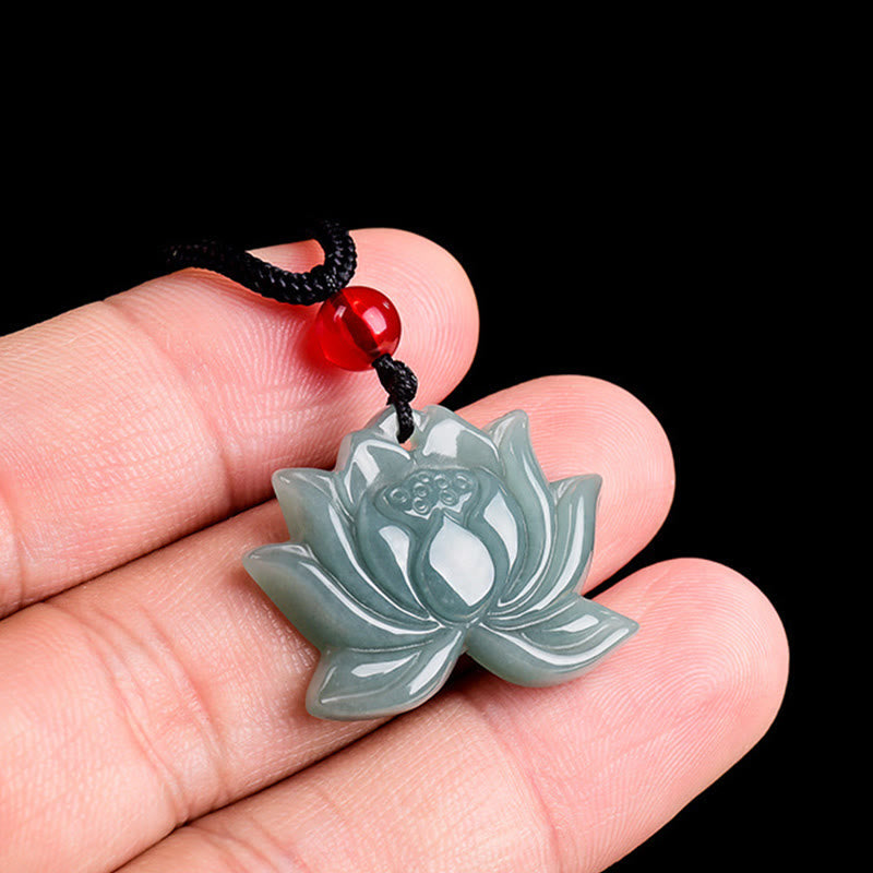 Nimara Ritual Lotus Flower Pattern Carved Jade Prosperity Necklace Pendant