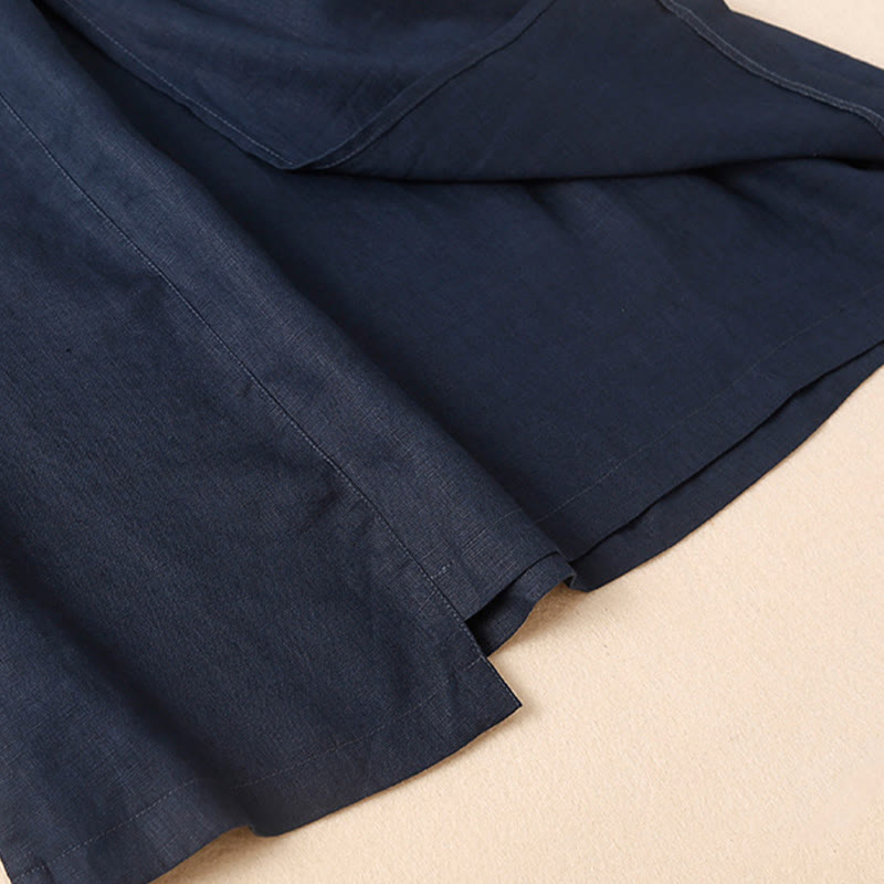 Nimara Ritual Vintage Summer Asymmetrical High Waist Women's Cotton Linen Skirt With Pockets