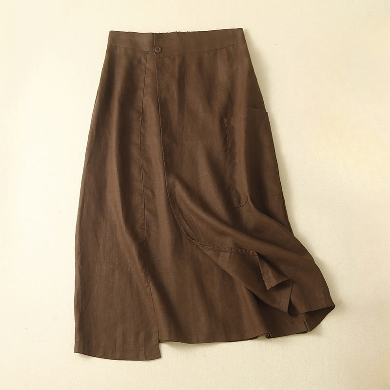 Nimara Ritual Vintage Summer Asymmetrical High Waist Women's Cotton Linen Skirt With Pockets